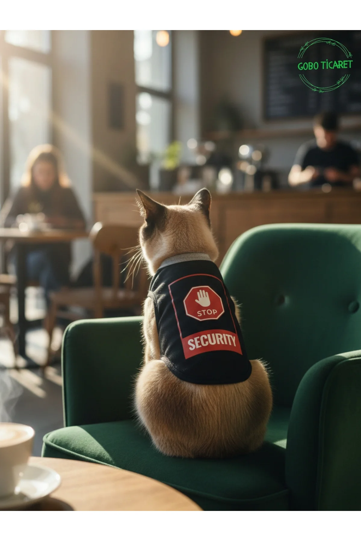 Siyah Stop Security (Güvenlik) Baskılı Kedi ve Köpek Kıyafeti Tiş