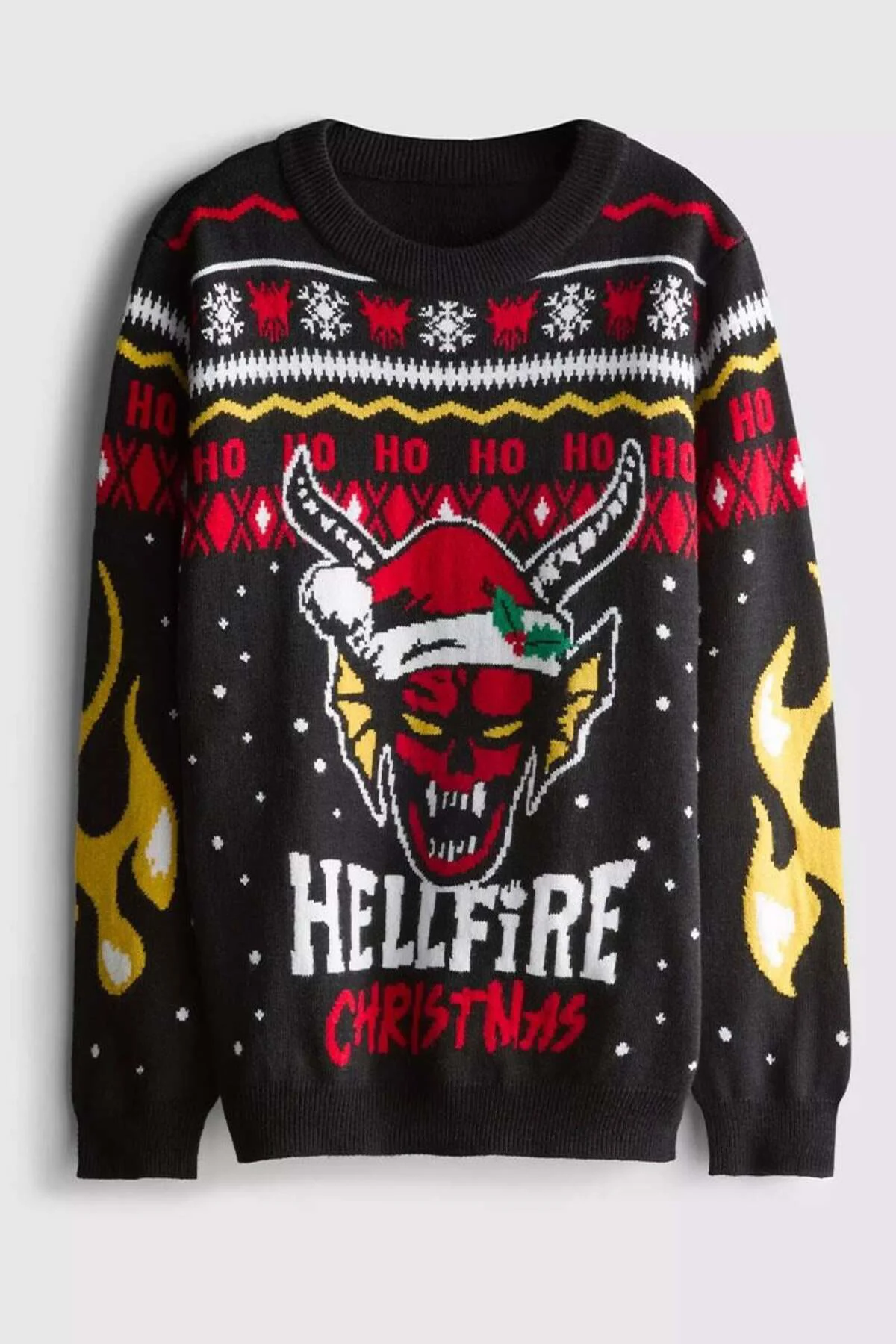 Siyah Stranger Things Hellfire Club Christmas HO! HO! HO! Oversiz