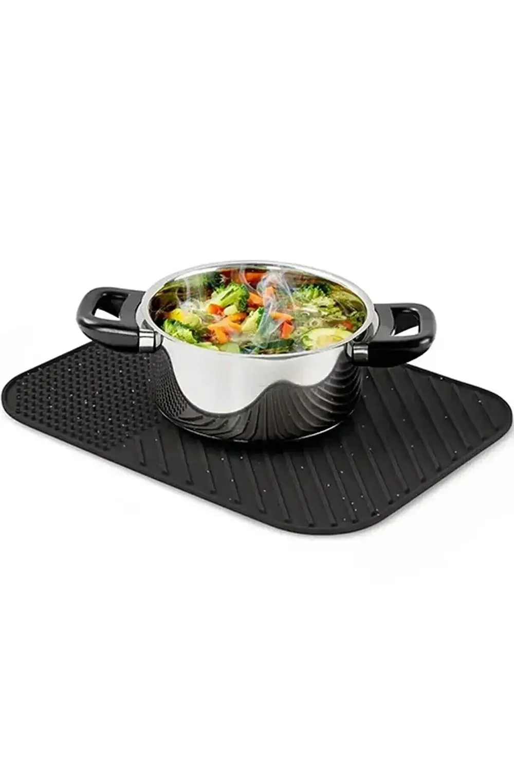 Siyah Su Tutan Bulaşık Kurutmalık Mat, Isıya Dayanıklı Mutfak Mat