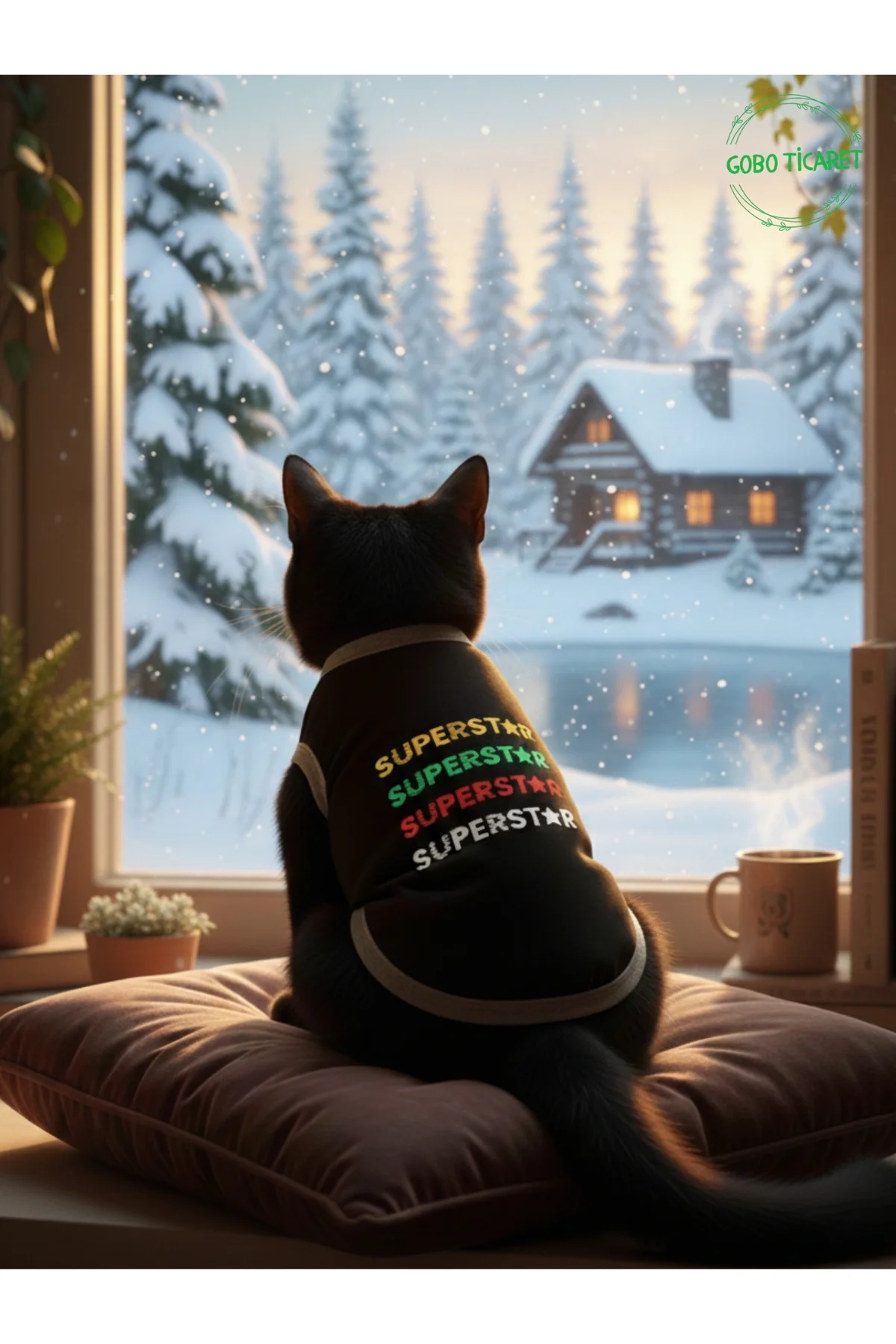 Siyah SUPERSTAR Yazılı Kedi ve Köpek Kıyafeti Tişörtü Elbisesi XS