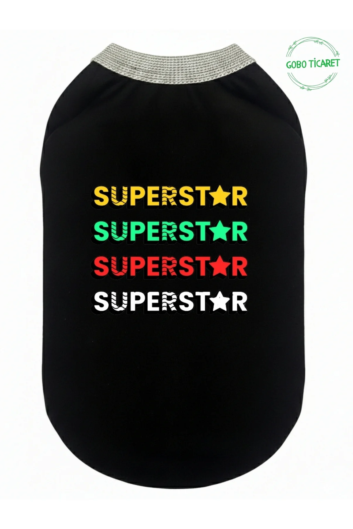 Siyah SUPERSTAR Yazılı Kedi ve Köpek Kıyafeti Tişörtü Elbisesi La