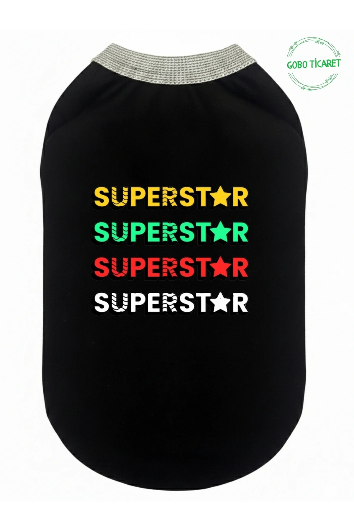 Siyah SUPERSTAR Yazılı Kedi ve Köpek Kıyafeti Tişörtü Elbisesi XS