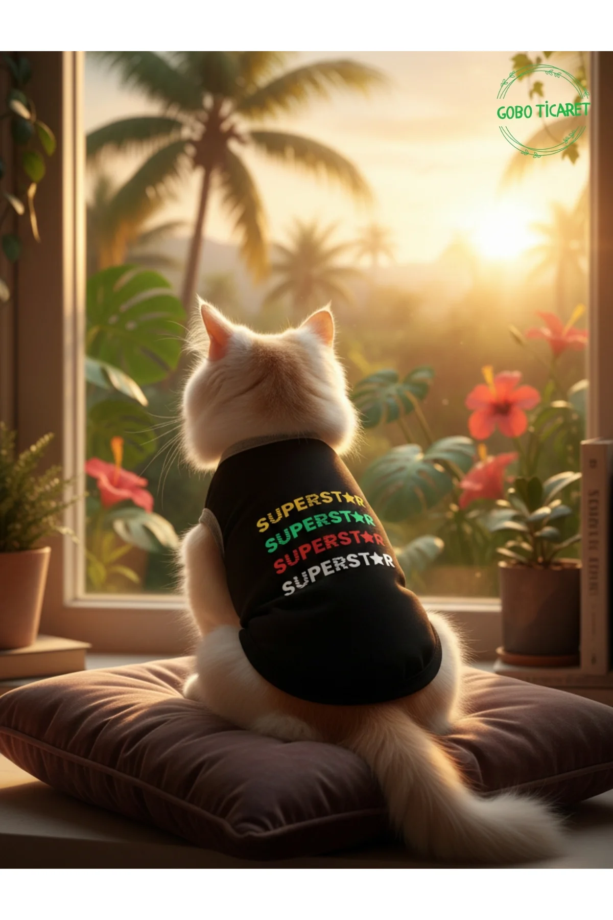 Siyah SUPERSTAR Yazılı Kedi ve Köpek Kıyafeti Tişörtü Elbisesi SM