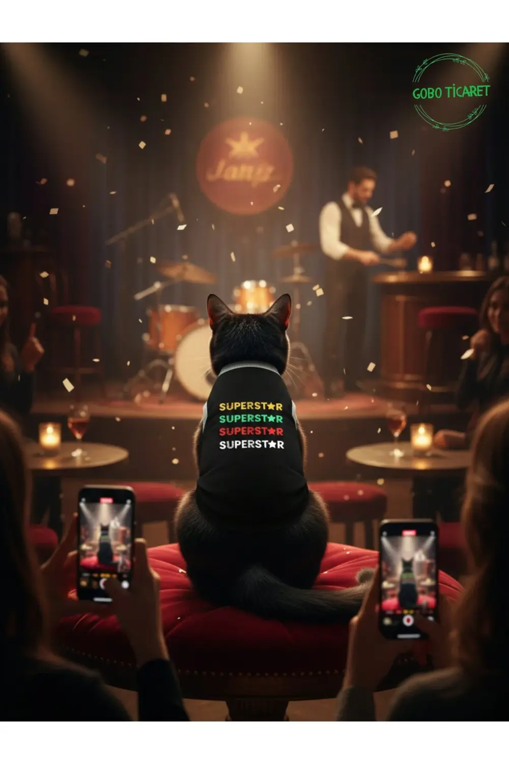 Siyah SUPERSTAR Yazılı Kedi ve Köpek Kıyafeti Tişörtü Elbisesi XS