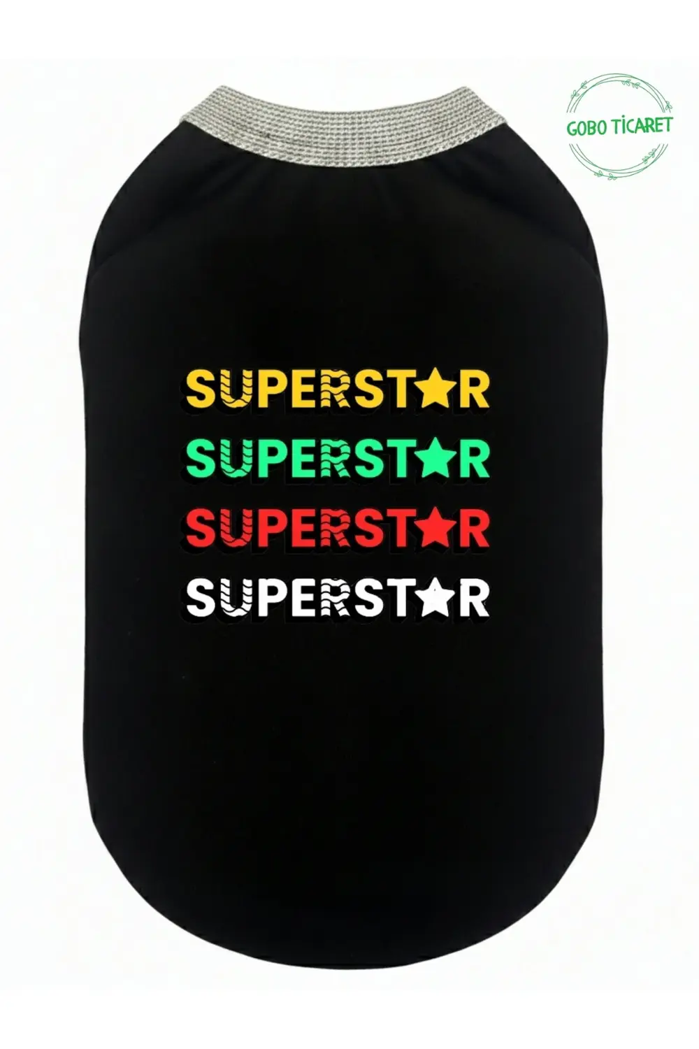 Siyah SUPERSTAR Yazılı Kedi ve Köpek Kıyafeti Tişörtü Elbisesi XS