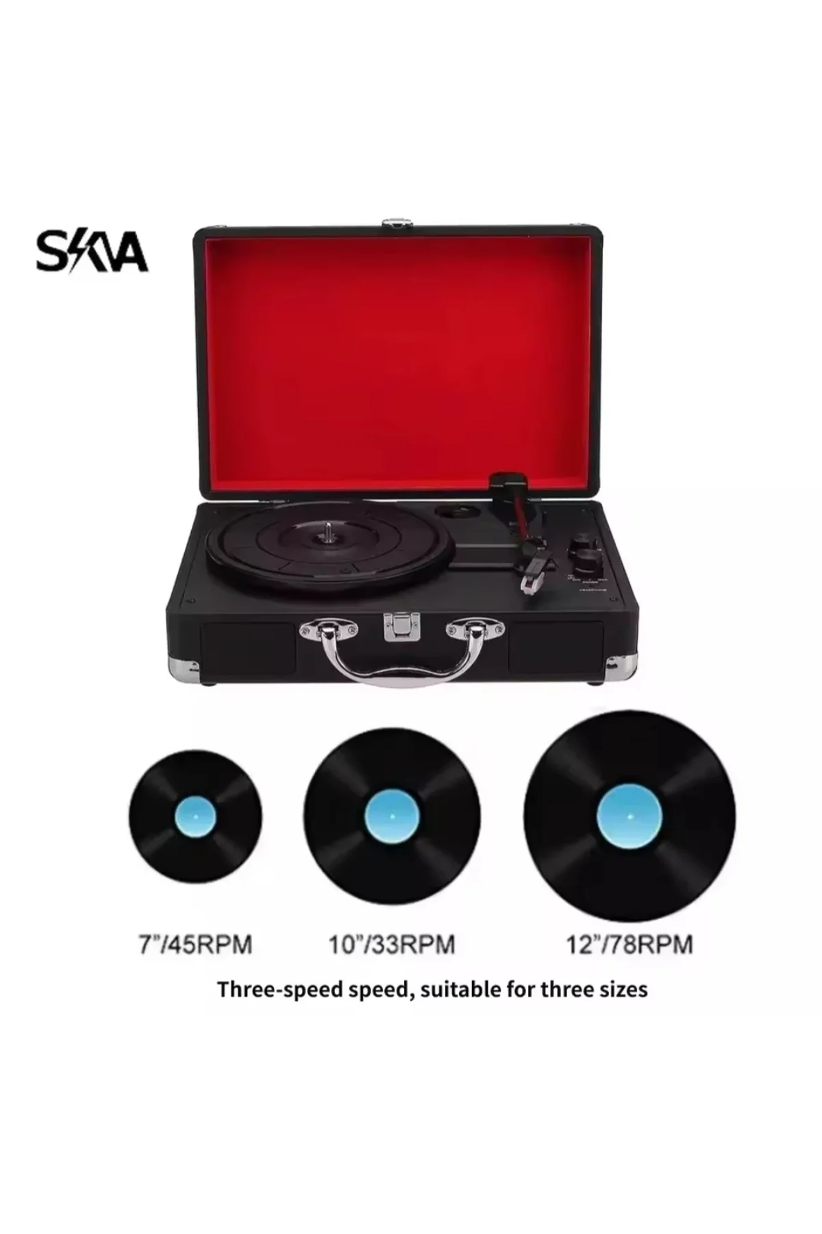 Siyah taşınabilir çantalı retro bluetooth hoparlörlü pikap radyo usb mp3 plak çalar