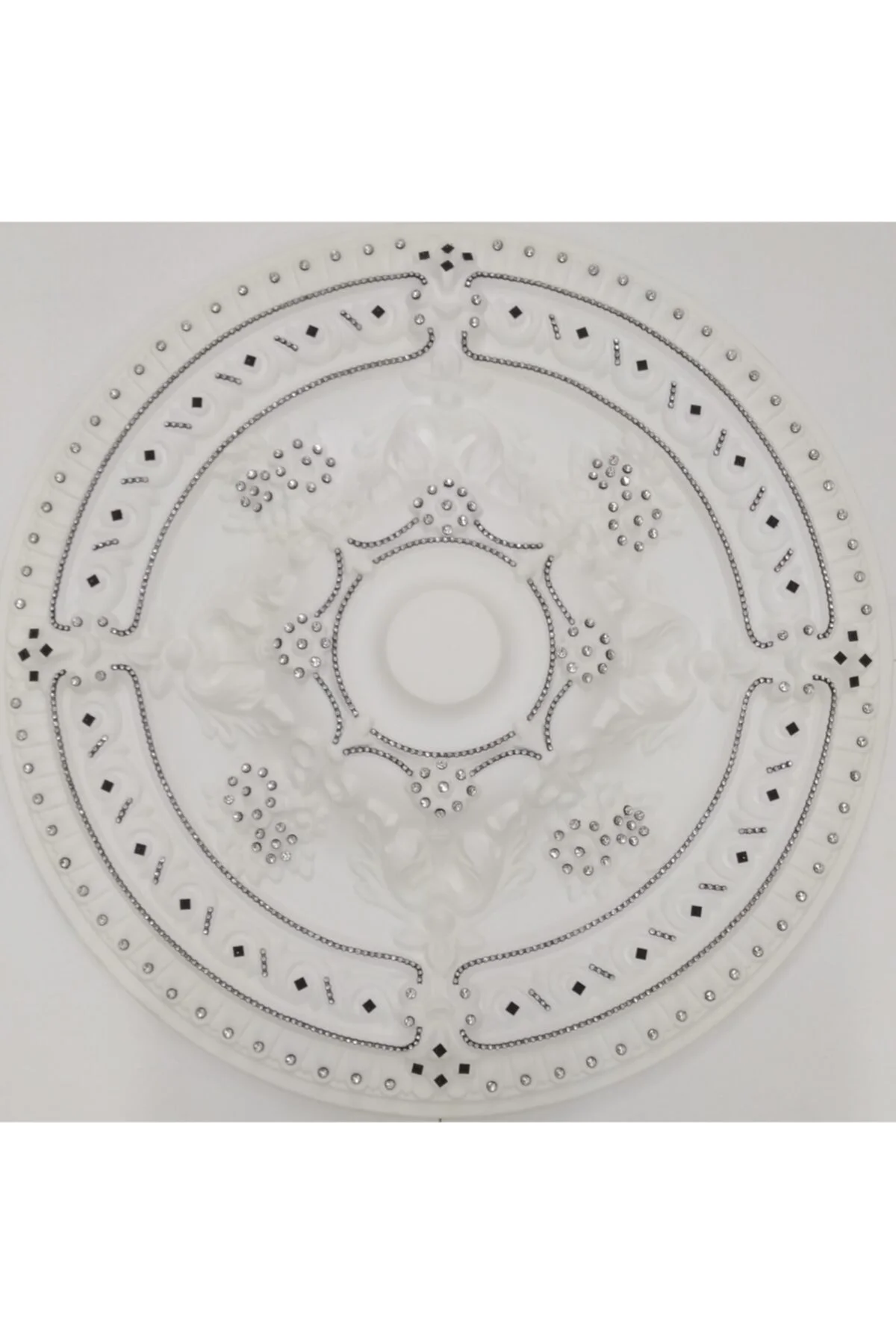 Siyah Taşlı Güneş Desenli Stropiyer Tavan Göbeği - 68 Cm