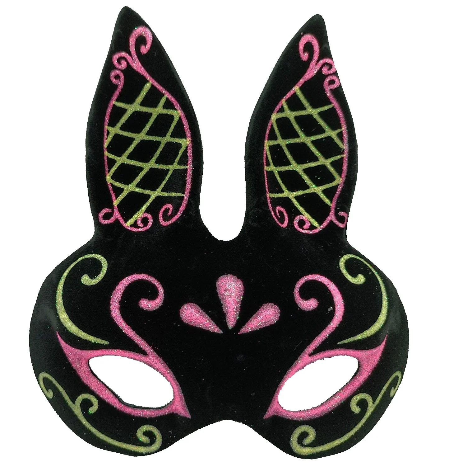 Siyah Tavşan Maskesi – Pembe Gold Simli Süet Maske 18x16 cm