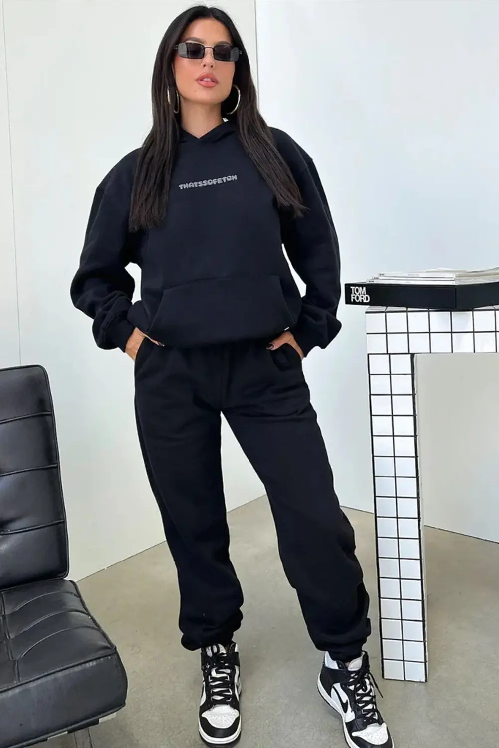 Siyah That So Fetch Eşofman Takımı - Baskılı Oversize Kapüşonlu Ş