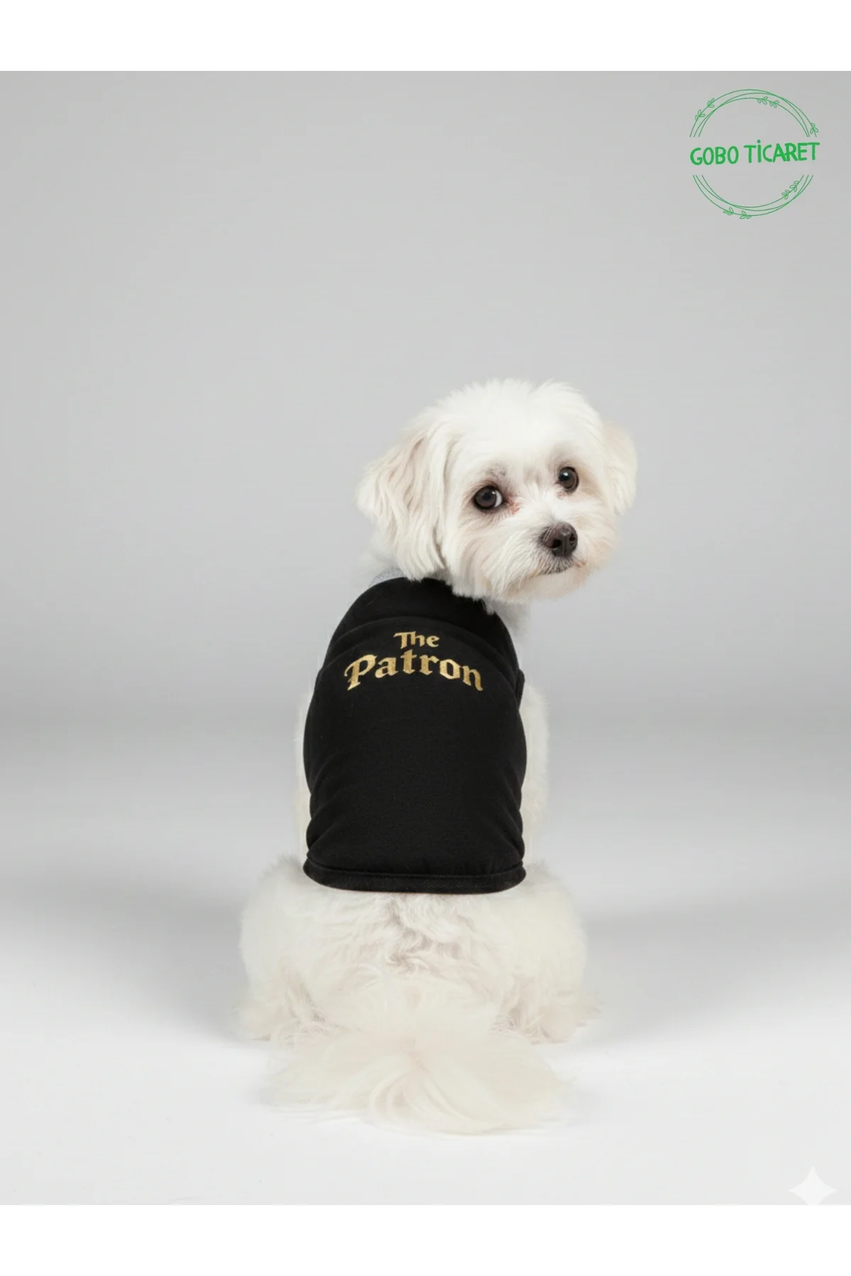 Siyah The Patron Yazılı Kedi ve Köpek Kıyafeti Tişörtü Elbisesi X