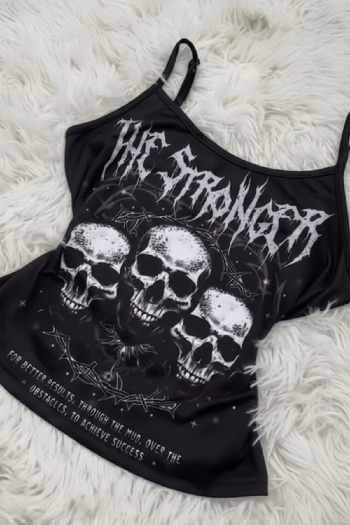 Siyah The Stronger Gotik Y2K Askılı Crop