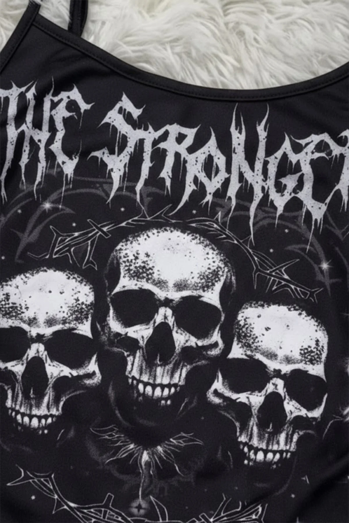 Siyah The Stronger Gotik Y2K Askılı Crop