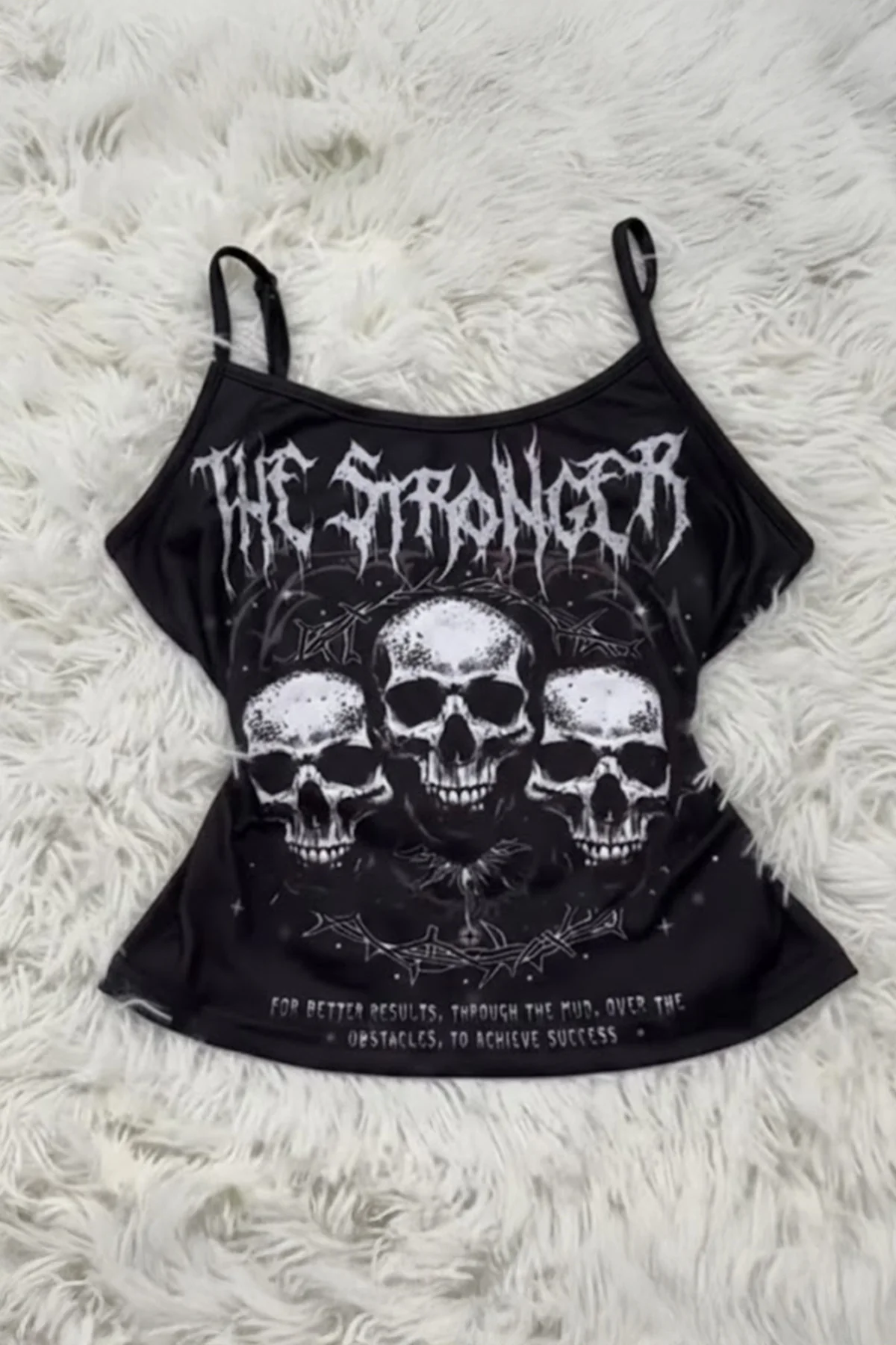 Siyah The Stronger Gotik Y2K Askılı Crop