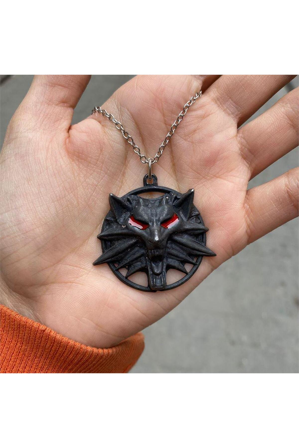 Siyah The Witcher Kurt Kafası Zincirli Kolye