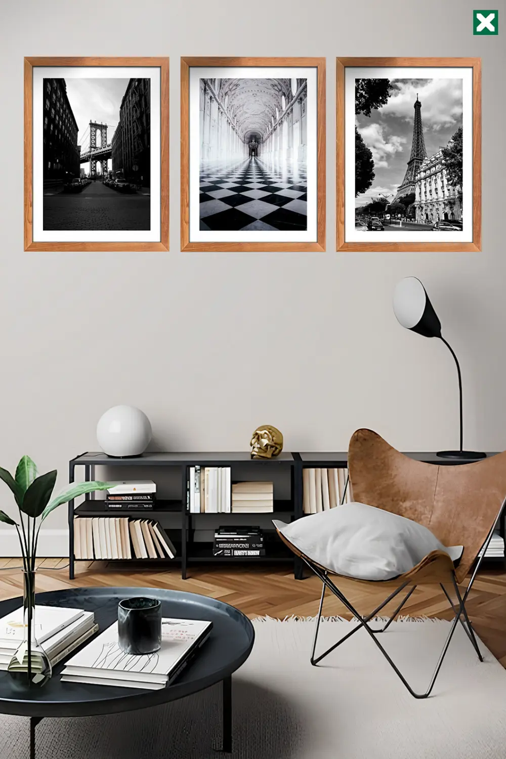 Siyah Ve Beyaz Dekorize 3'lü Set, Çerçeve Görünümlü Modern Mdf Ta