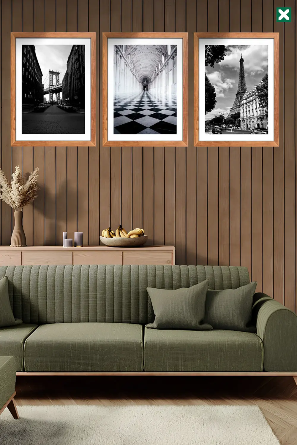 Siyah Ve Beyaz Dekorize 3'lü Set, Çerçeve Görünümlü Modern Mdf Ta