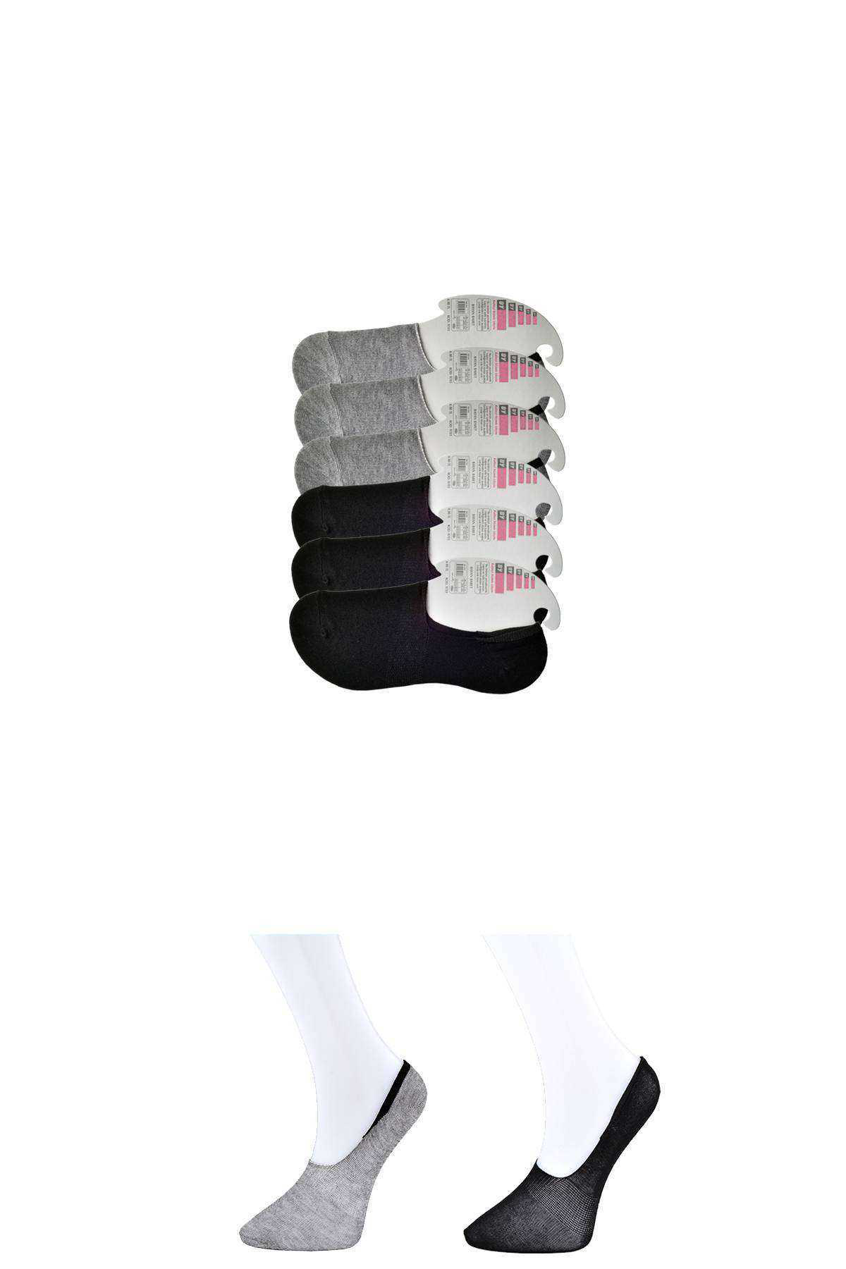 Just Cheap Store Siyah Ve Gri Kadin Babet Çorap 6 Çift