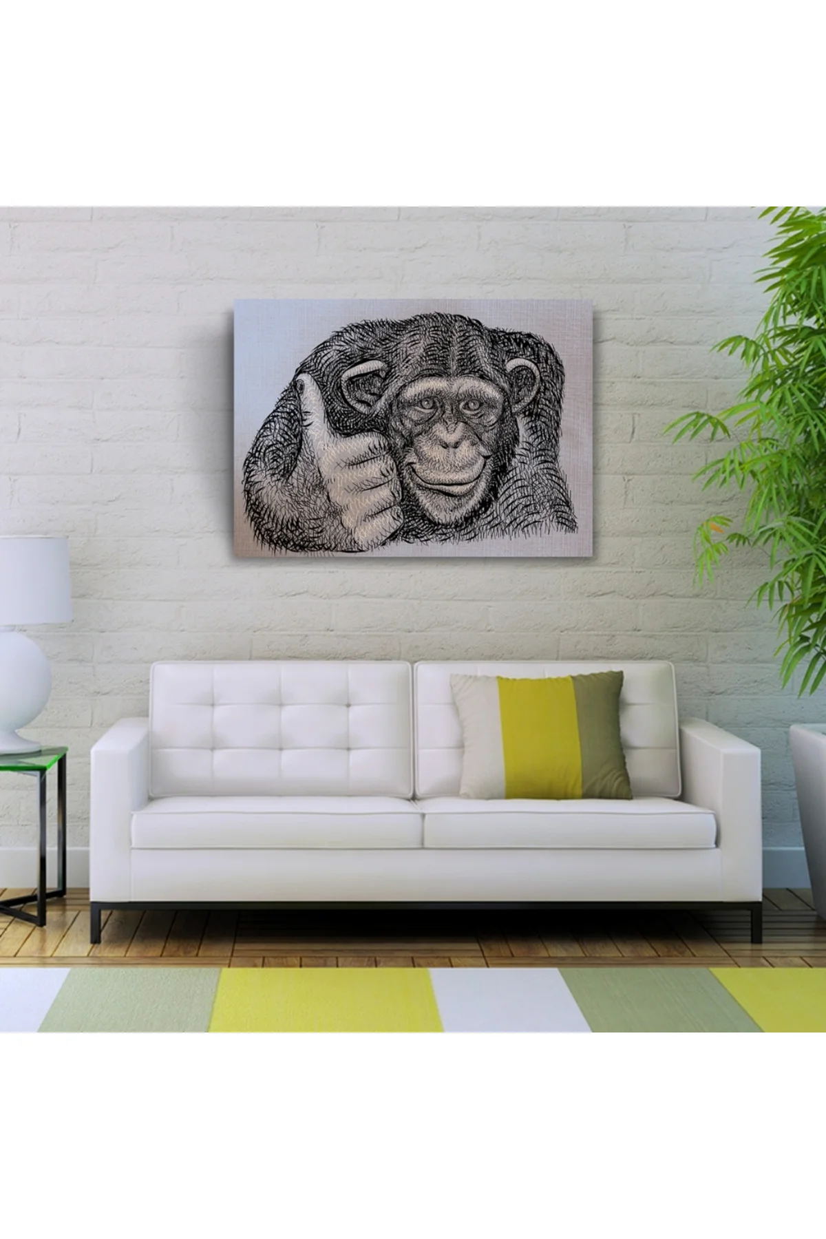 Siyah ve Gri Tonlarda Maymun Portresi Kanvas Tablo 50 x 70