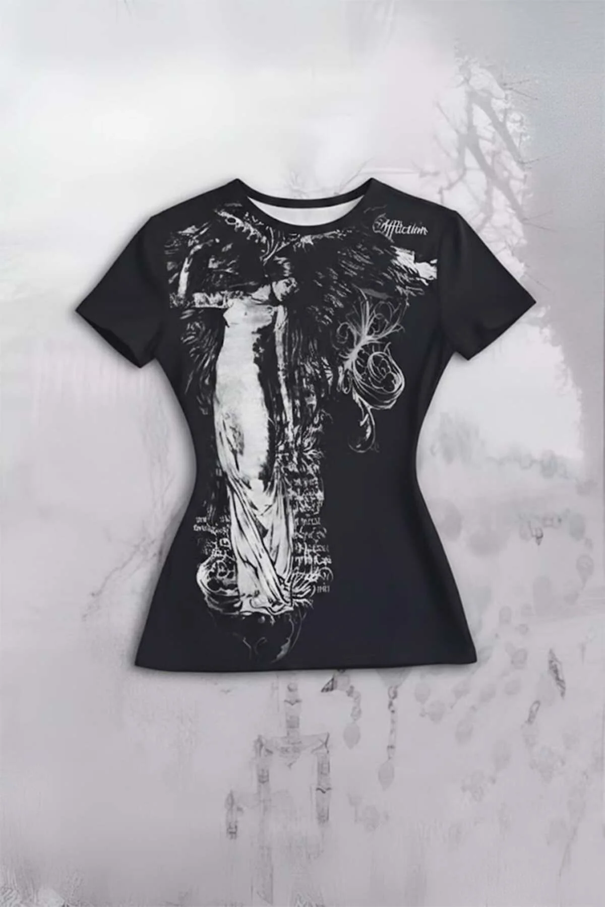 Siyah Vintage Angel Affliction Cyber Grunge Kısa Kollu Tişört Siyah Vintage Angel Affliction Cyber Grunge Kısa Kollu Tişört