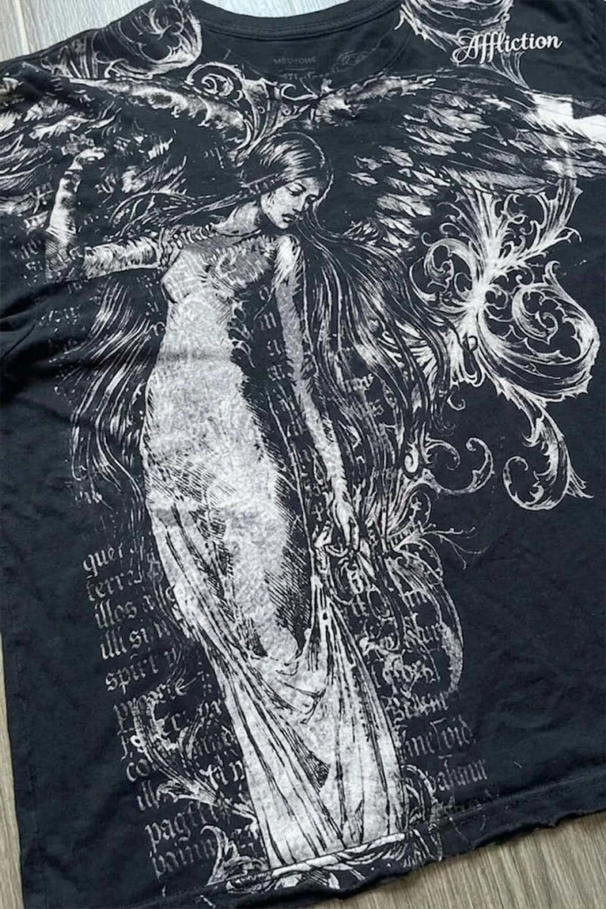 Siyah Vintage Angel Affliction Cyber Grunge Unisex T-shirt