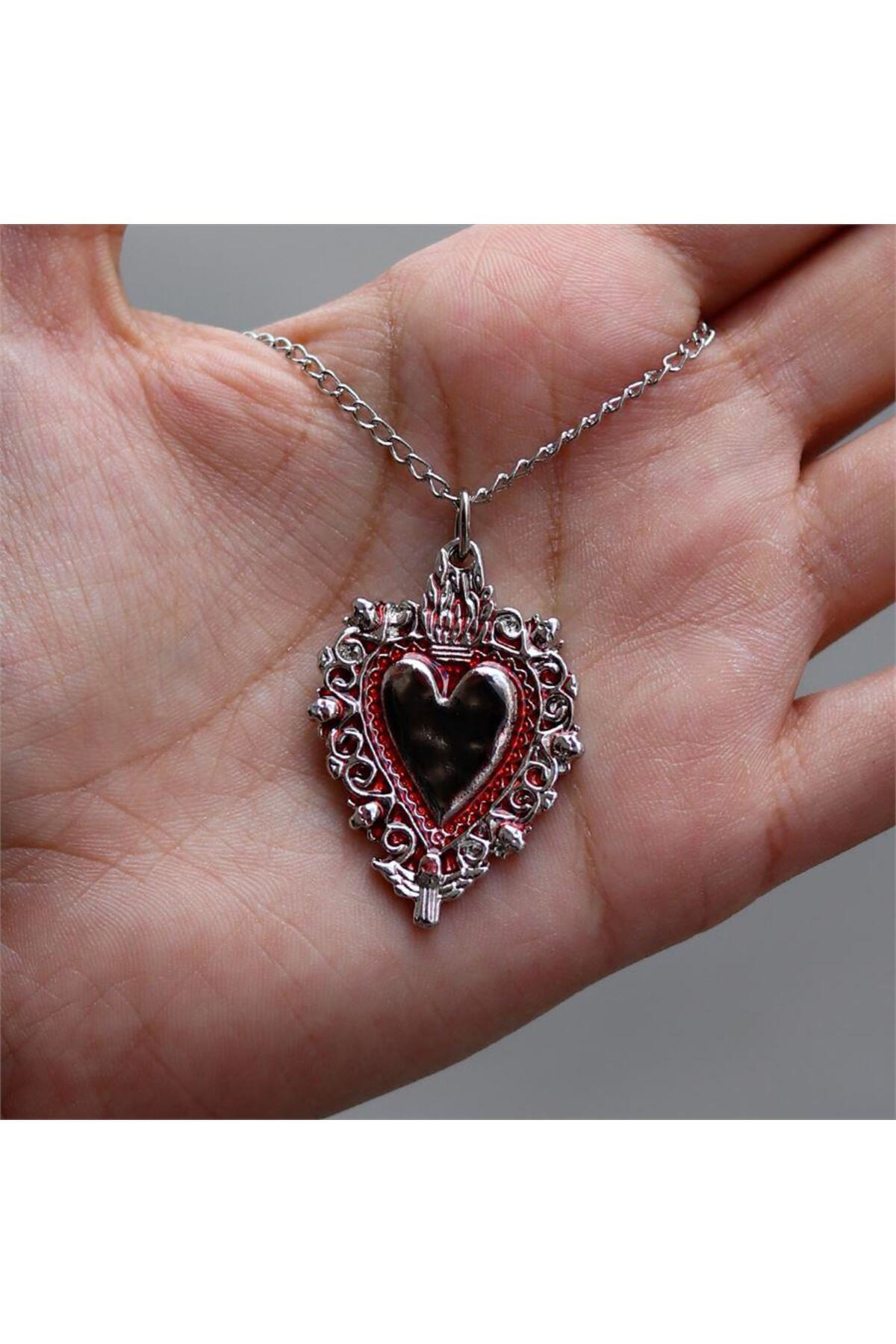 Siyah Vintage Heart Talisman Kolye