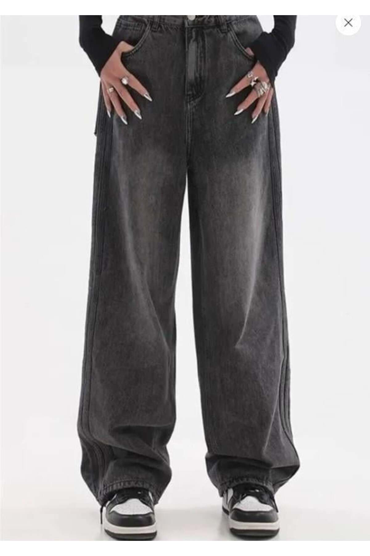 Siyah Vintage Yıkamalı Baggy Jean Pantolon