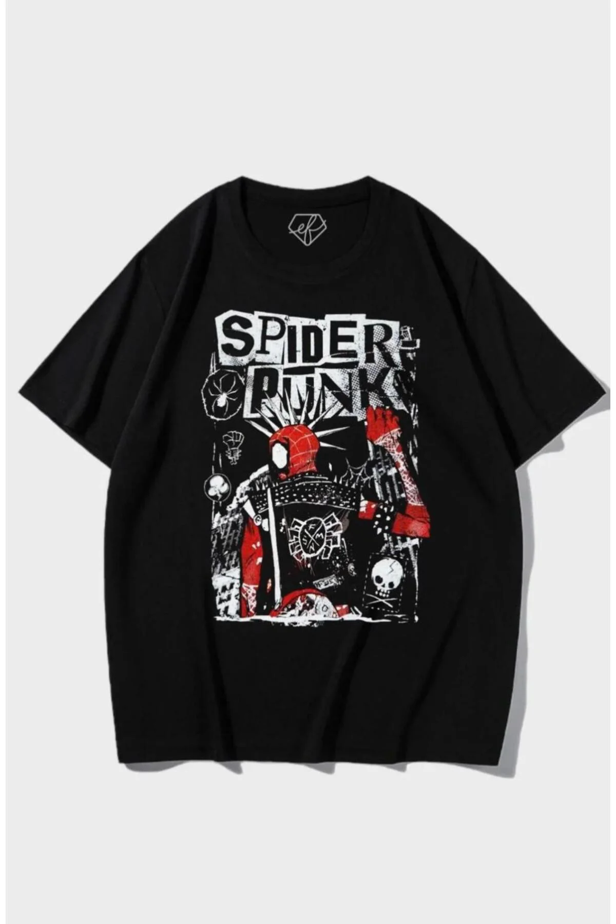 Siyah y2k Unisex Streetwear Spider-Punk Yumuşak Penye Oversize T-shirt Siyah y2k Unisex Streetwear Spider-Punk Yumuşak Penye Oversize T-shirt