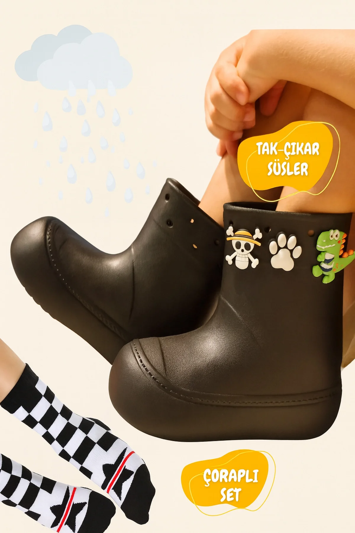 Siyah Yağmur Botu + Süper Star Çoraplı Set Siyah Yağmur Botu + Süper Star Çoraplı Set