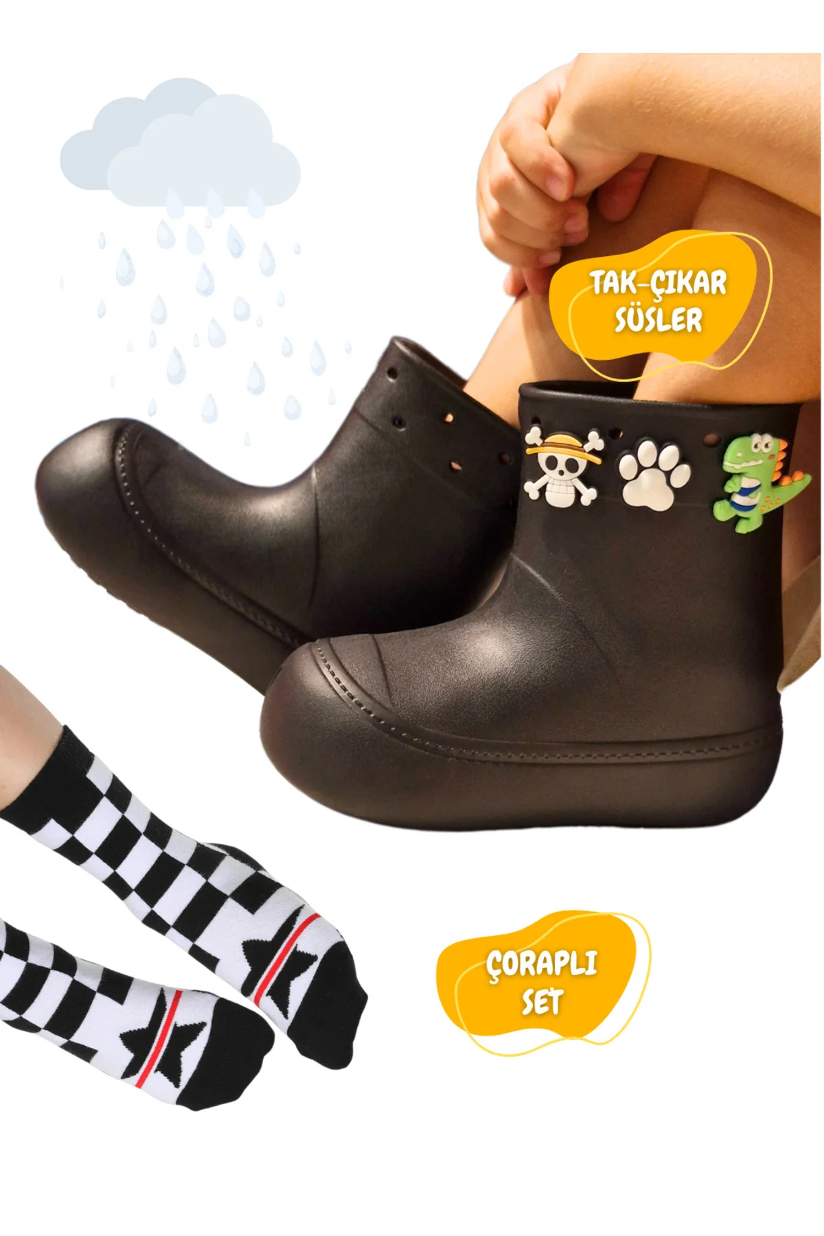 Siyah Yağmur Botu + Süper Star Çoraplı Set Siyah Yağmur Botu + Süper Star Çoraplı Set