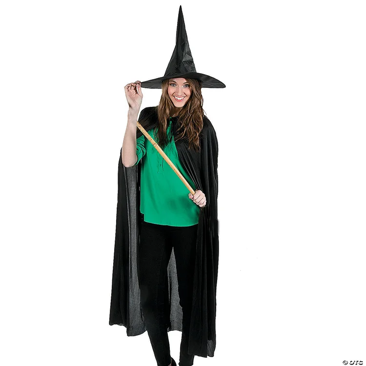 Siyah Yakalı Yetişkin Pelerin ve Cadı Şapkası – Halloween Kostüm Seti