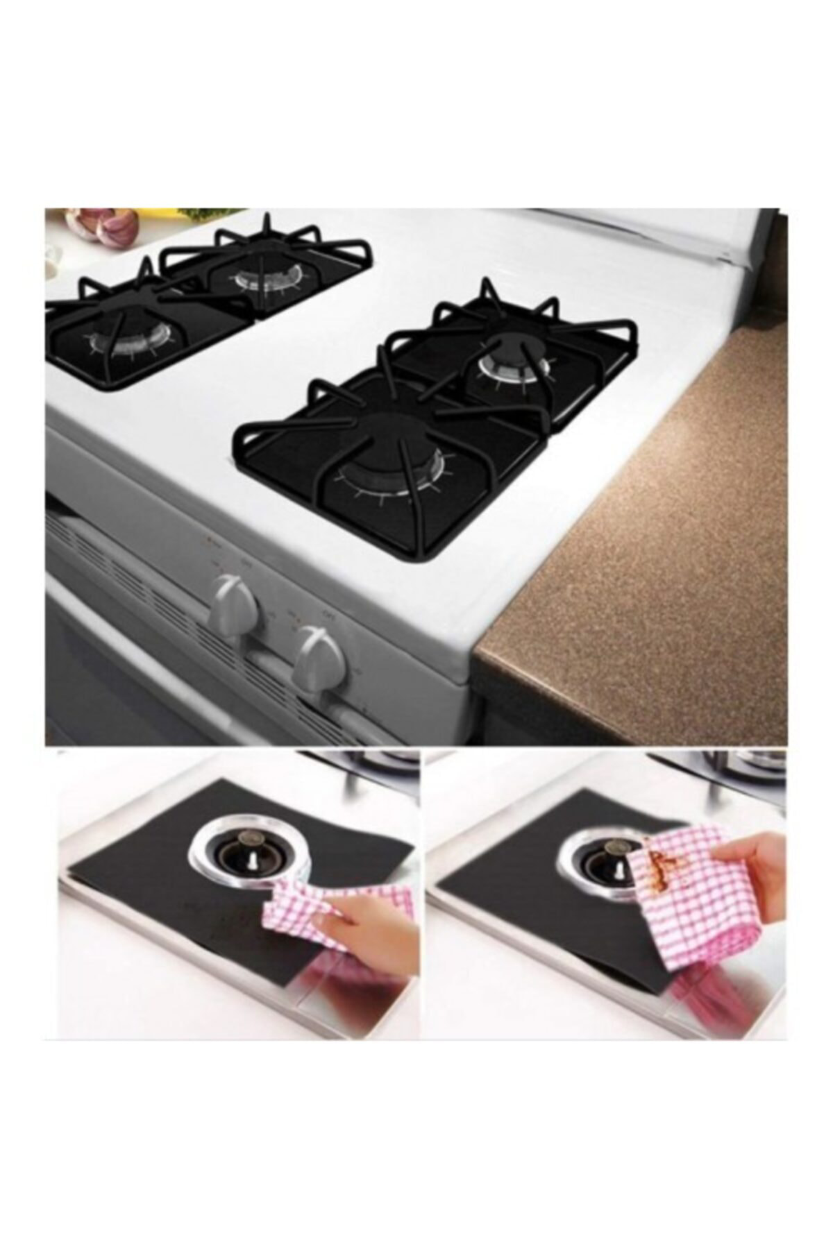 Siyah Yanmaz Yapışmaz Ocak Koruyucu Folyo Set 4lü
