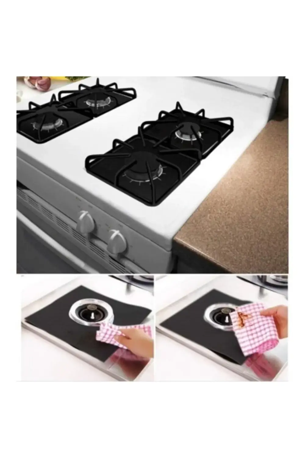 Siyah Yanmaz Yapışmaz Ocak Koruyucu Folyo Set 4lü