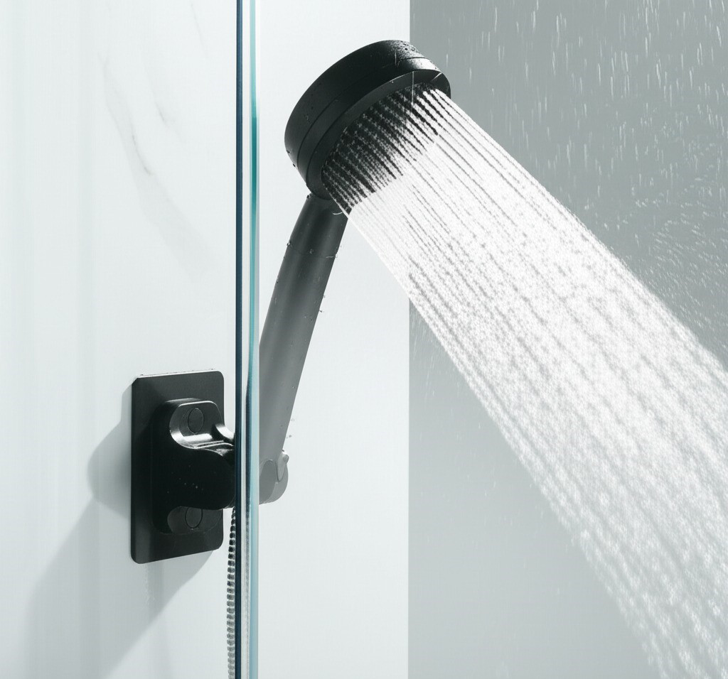 Siyah Yapışkanlı Duş Başlığı Tutucu Deliksiz Montaj Modern Banyo