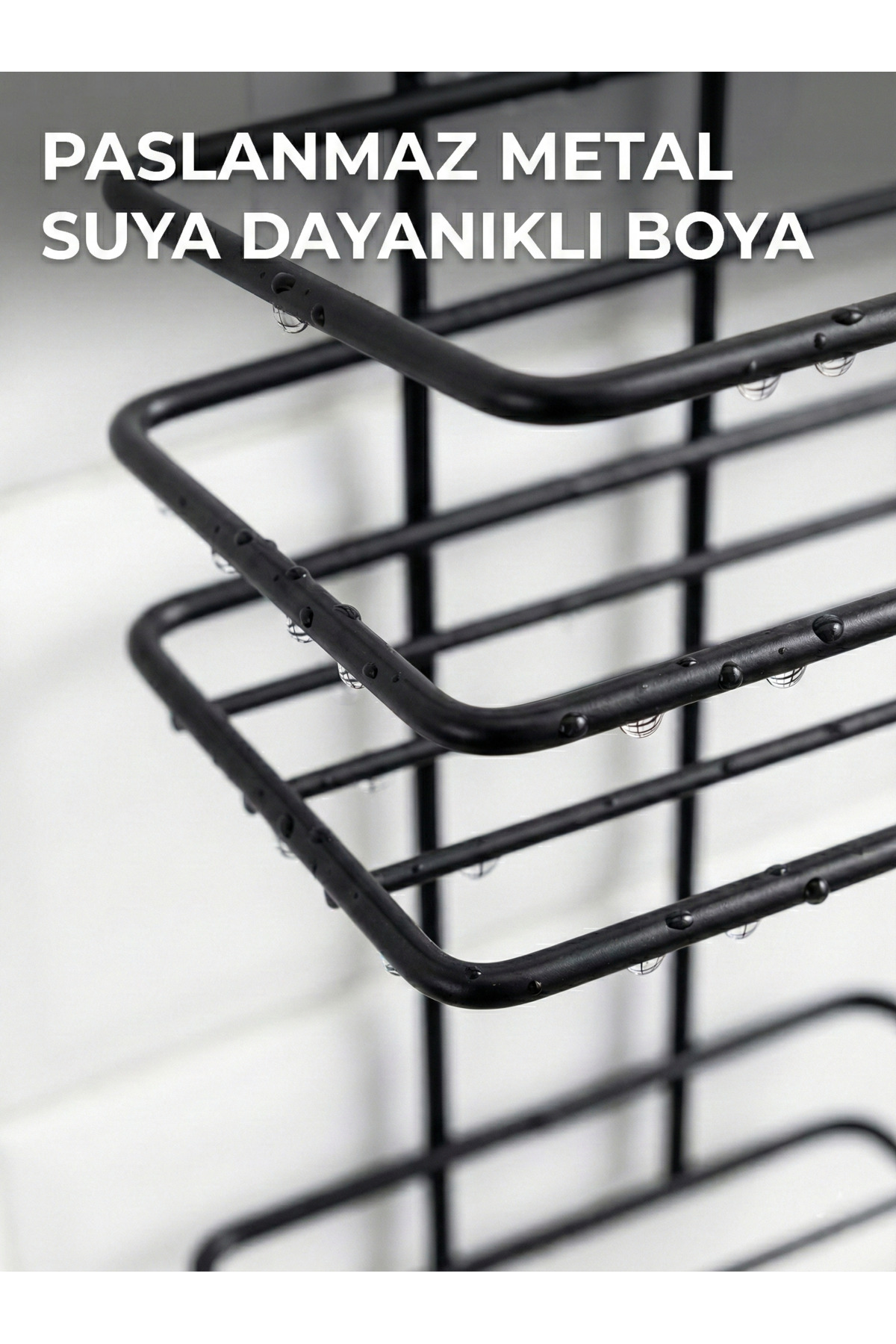 Siyah Yapışkanlı Banyo Rafı - Delmeden Montaj Çok Amaçlı Şampuanl