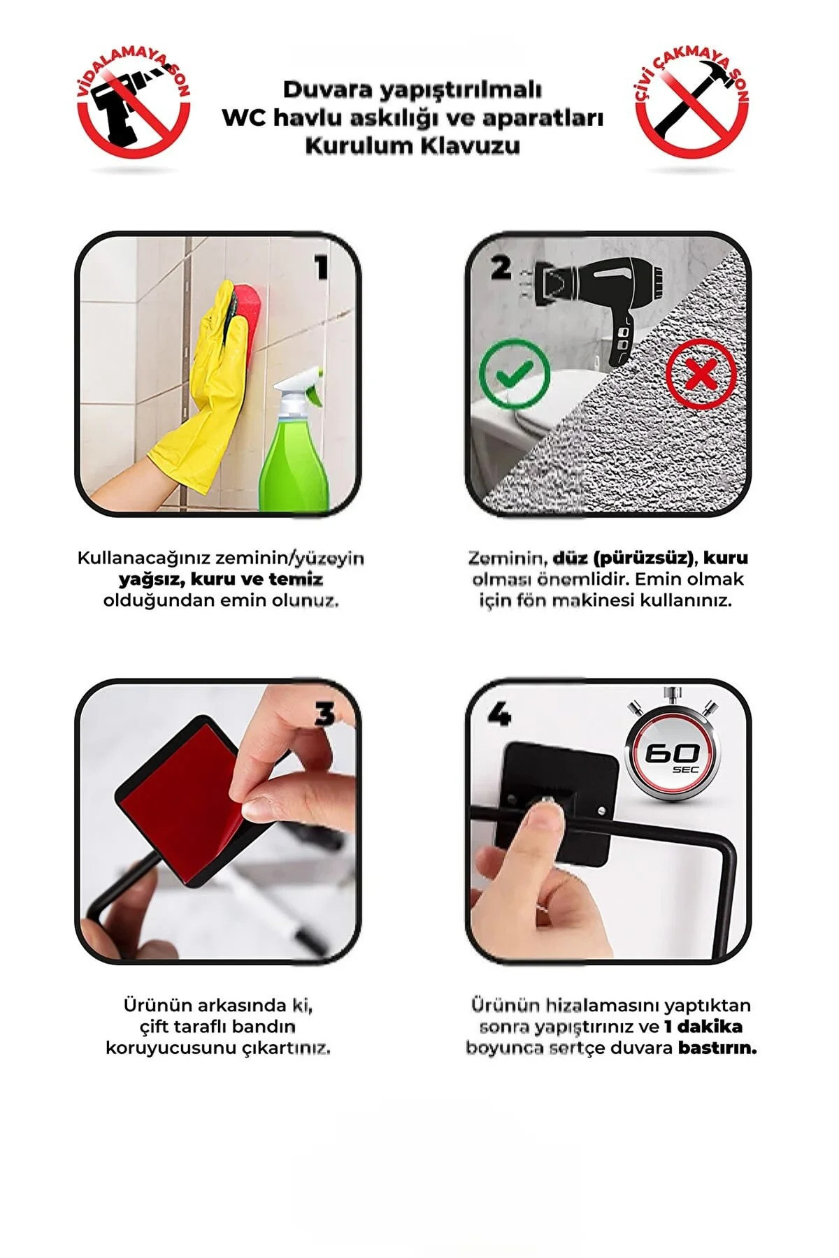 Siyah Yapışkanlı Banyo Rafı - Delmeden Montaj Çok Amaçlı Şampuanl