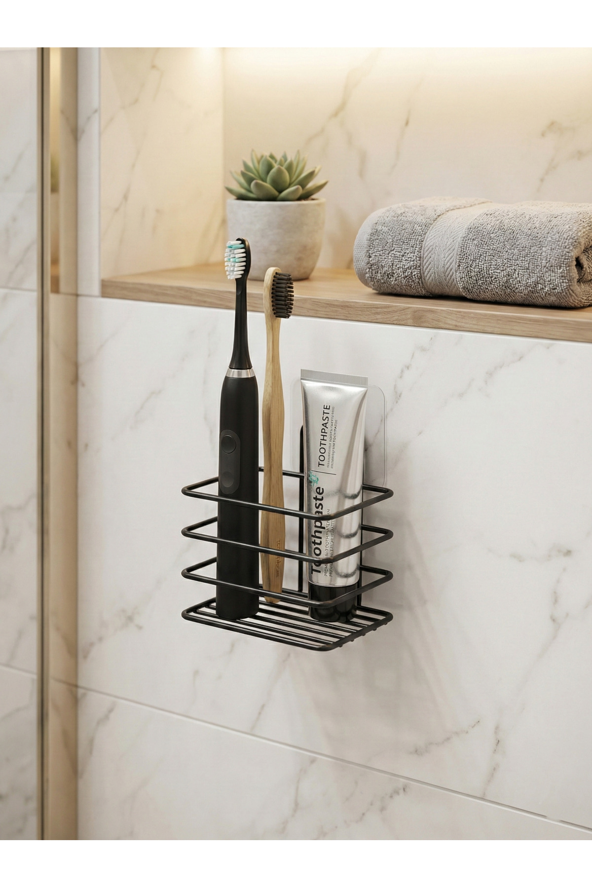 Siyah Yapışkanlı Diş Fırçalık ve Macunluk - Delmeden Montaj Pasla