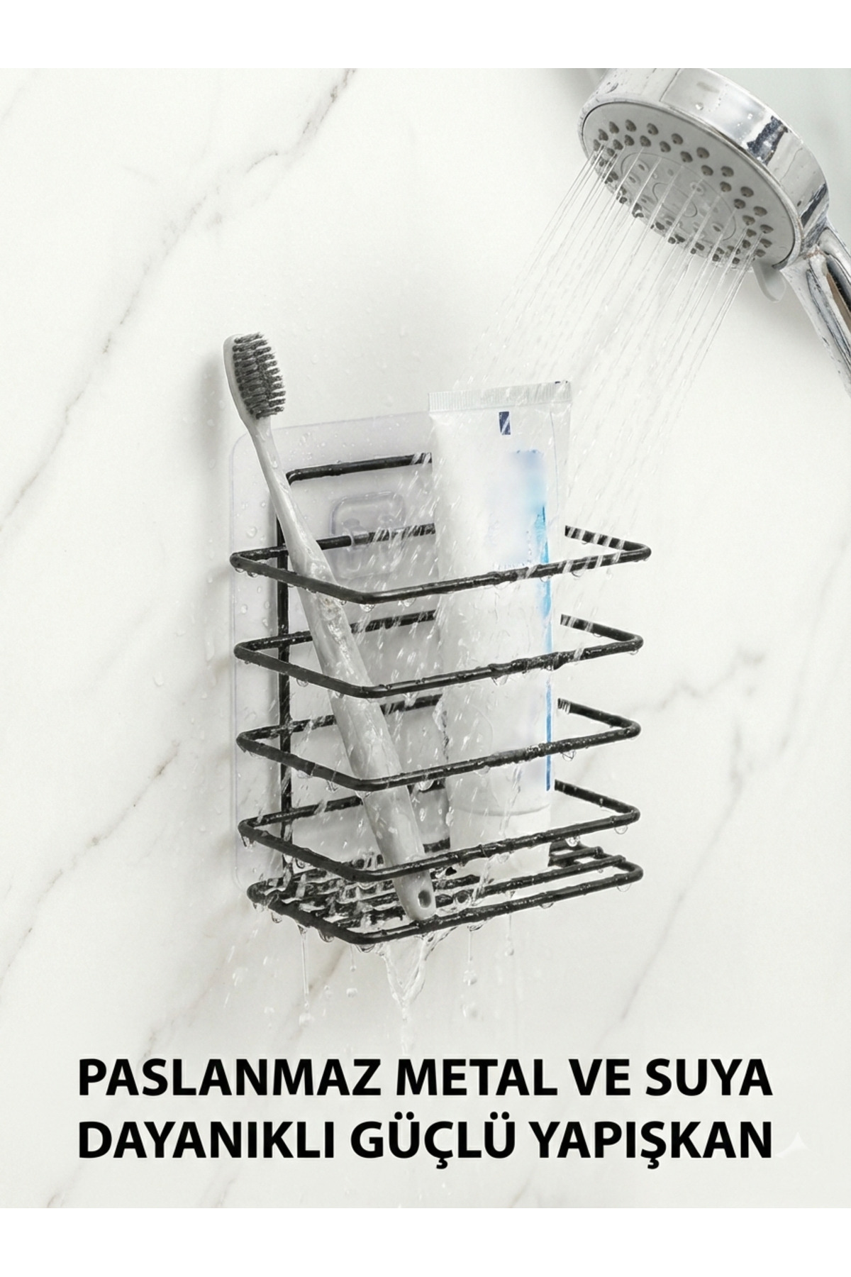 Siyah Yapışkanlı Diş Fırçalık ve Macunluk - Delmeden Montaj Pasla