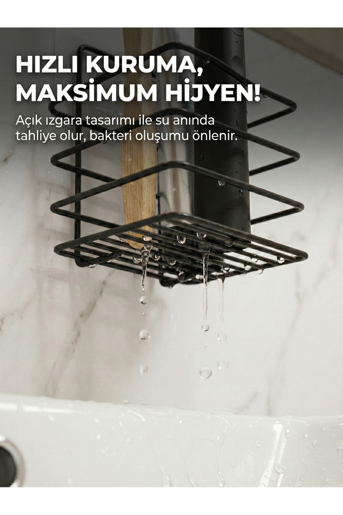 Siyah Yapışkanlı Diş Fırçalık ve Macunluk - Delmeden Montaj Pasla