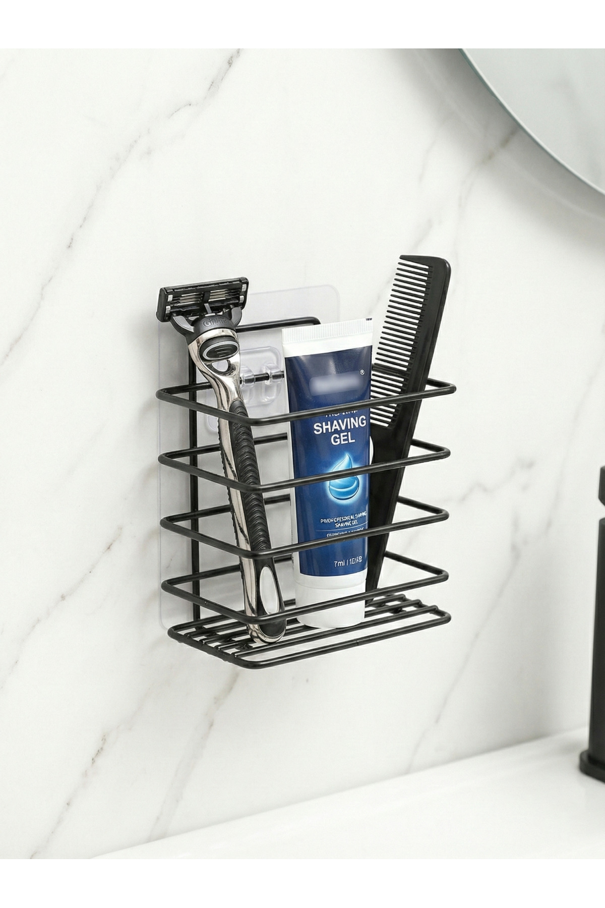 Siyah Yapışkanlı Diş Fırçalık ve Macunluk - Delmeden Montaj Pasla