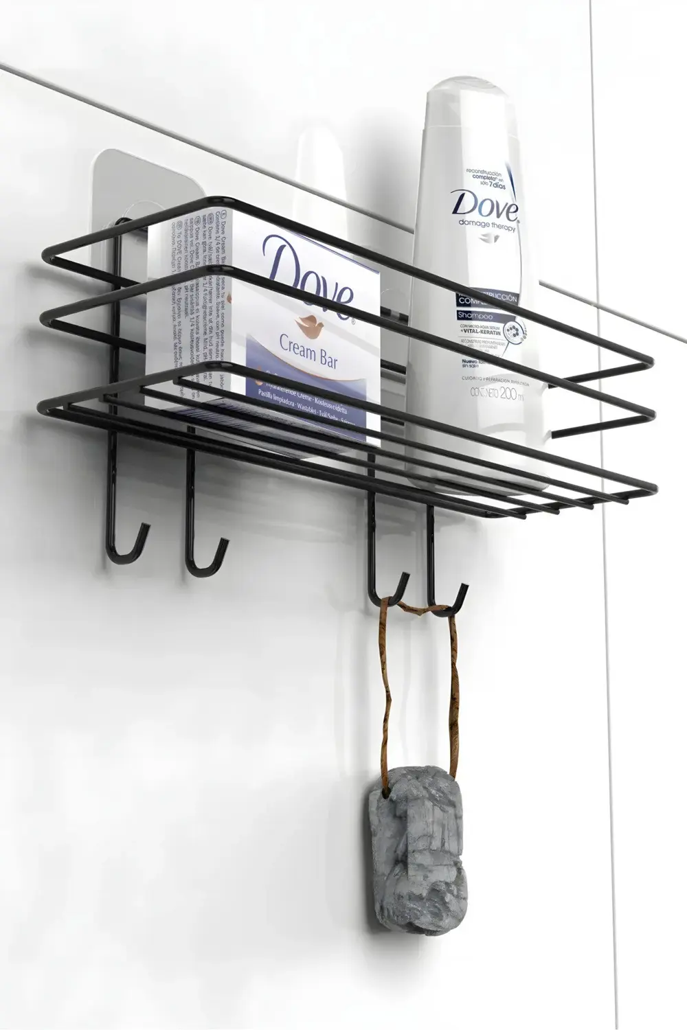 Siyah Yapışkanlı Kancalı Banyo ve Mutfak Rafı Çok Amaçlı Tekli Ra