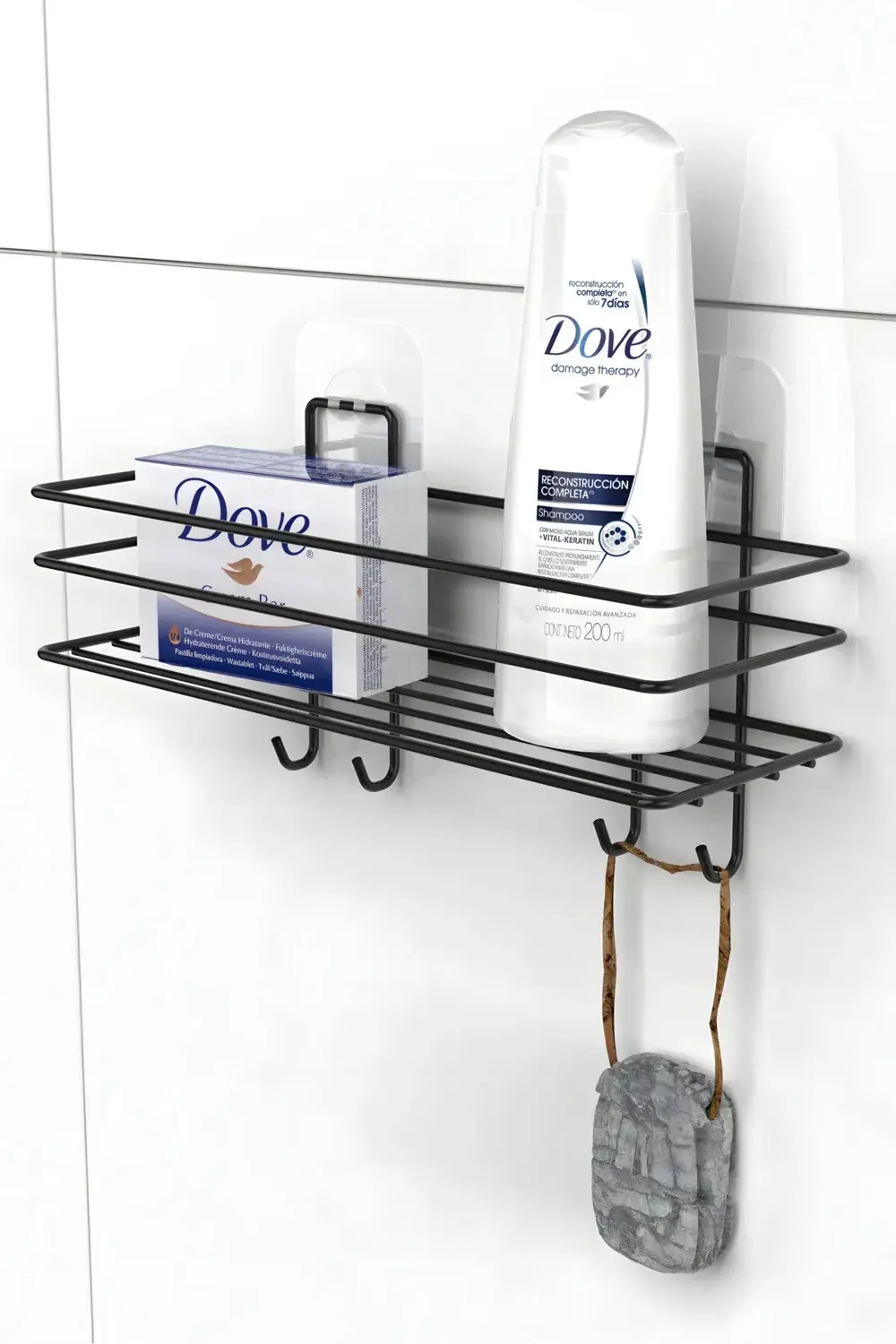 Siyah Yapışkanlı Kancalı Banyo ve Mutfak Rafı Çok Amaçlı Tekli Ra