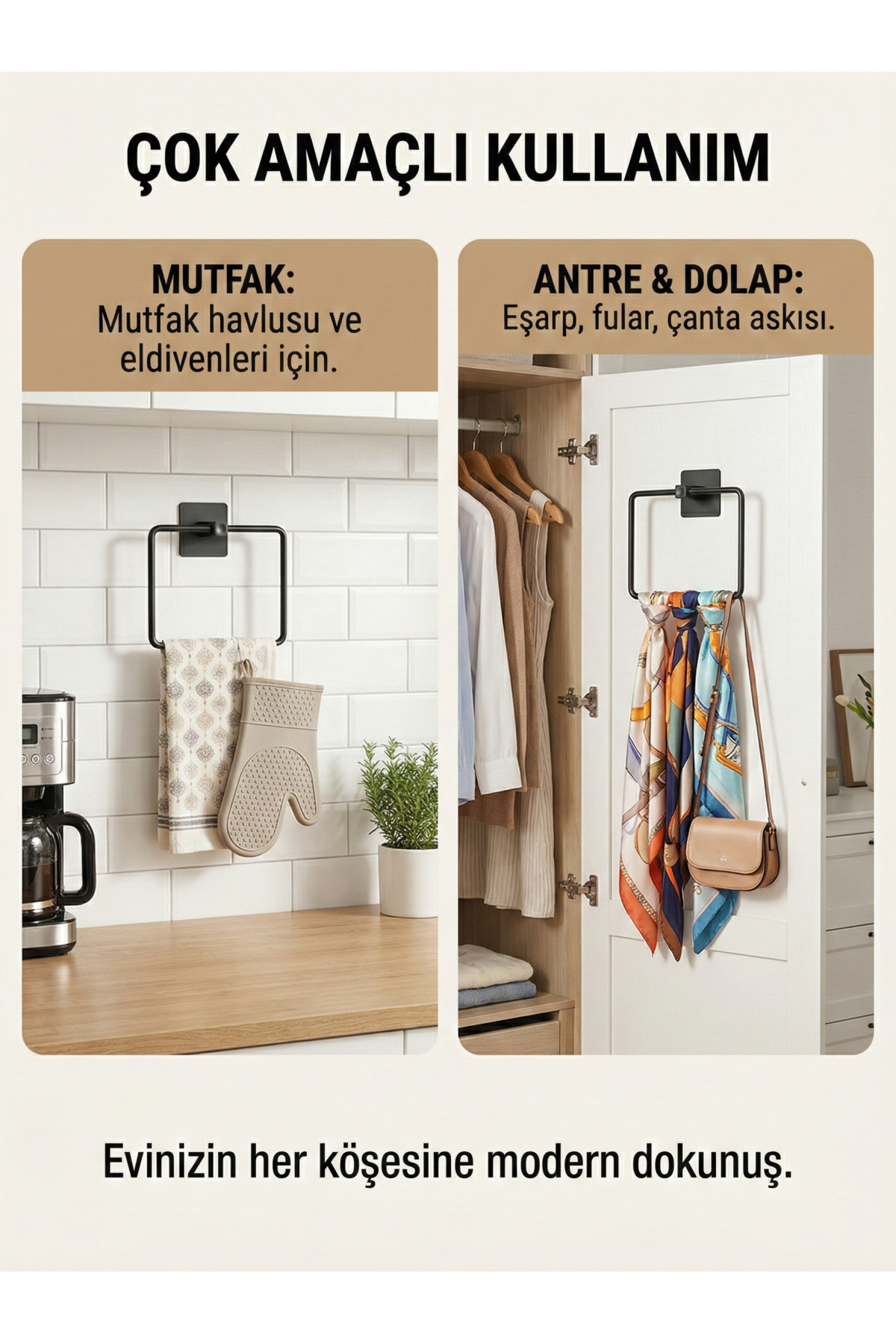 Siyah Yapışkanlı Kare Havluluk 18x18 cm - Delmeden Montaj Banyo H