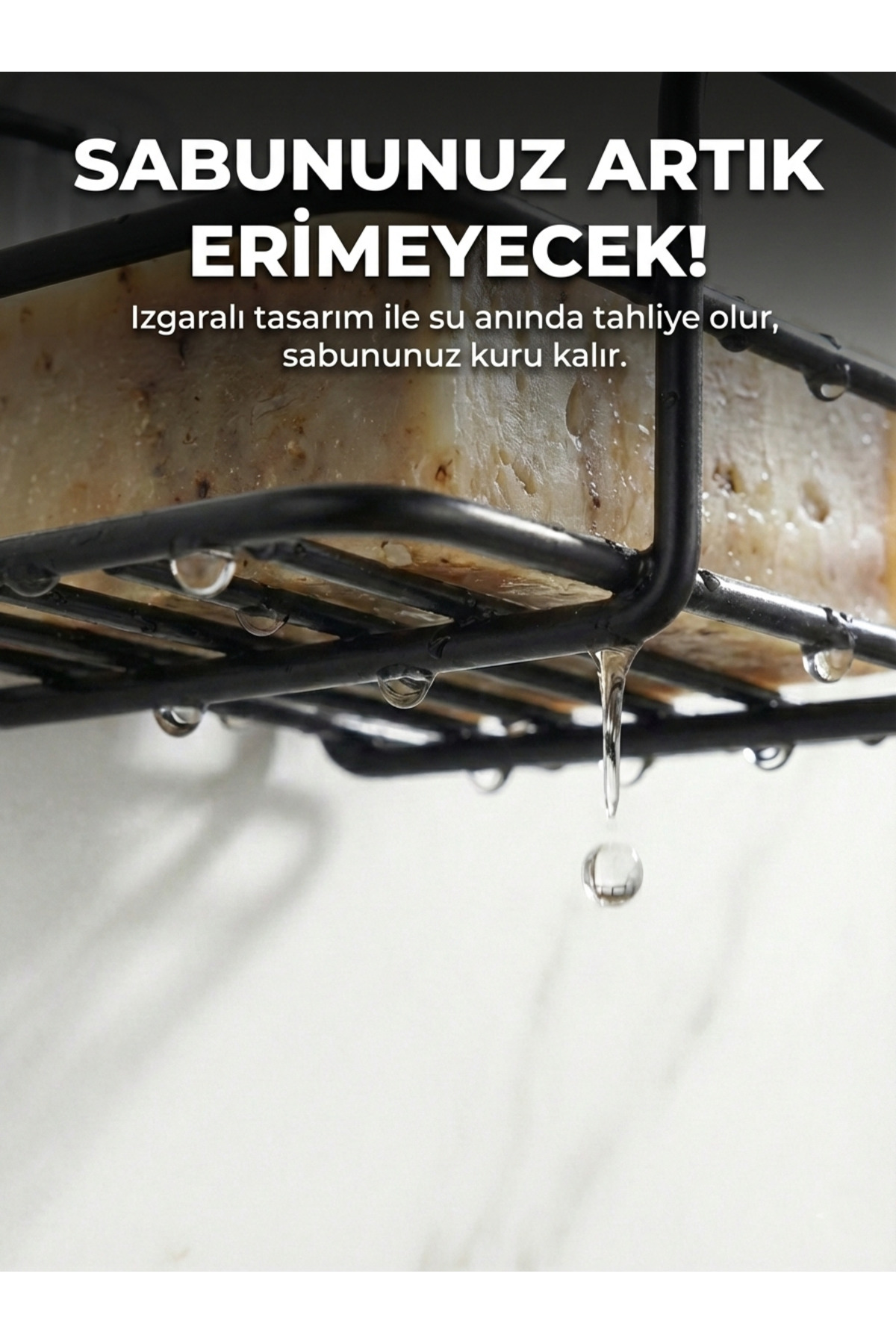 Siyah Yapışkanlı Katı Sabunluk - Delmeden Montaj Paslanmaz Metal 