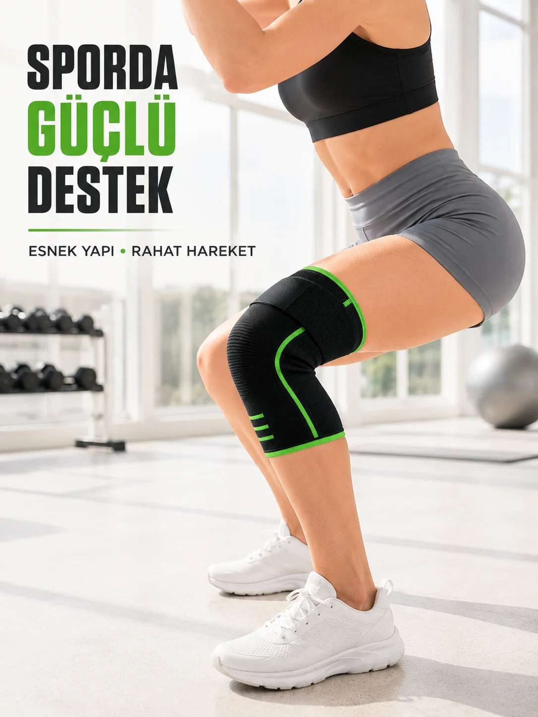 Siyah Yeşil Spor Dizlik Ayarlanabilir Destek Bantlı Nefes Alabilen Örme Fiyatı, Yorumları ve Özellikleri