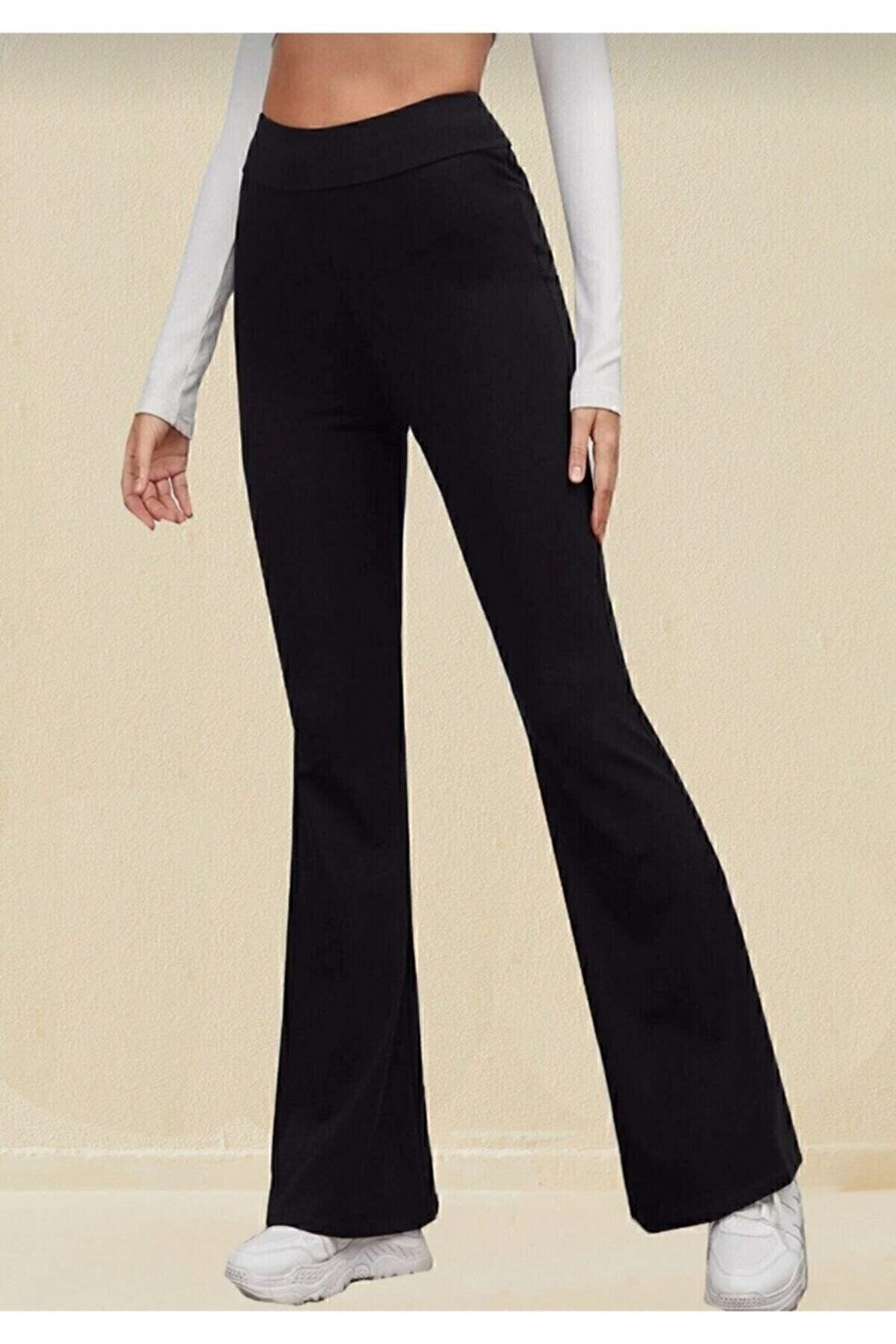 Siyah Yüksek Bel Ispanyol Paça Toparlayıcı Tayt