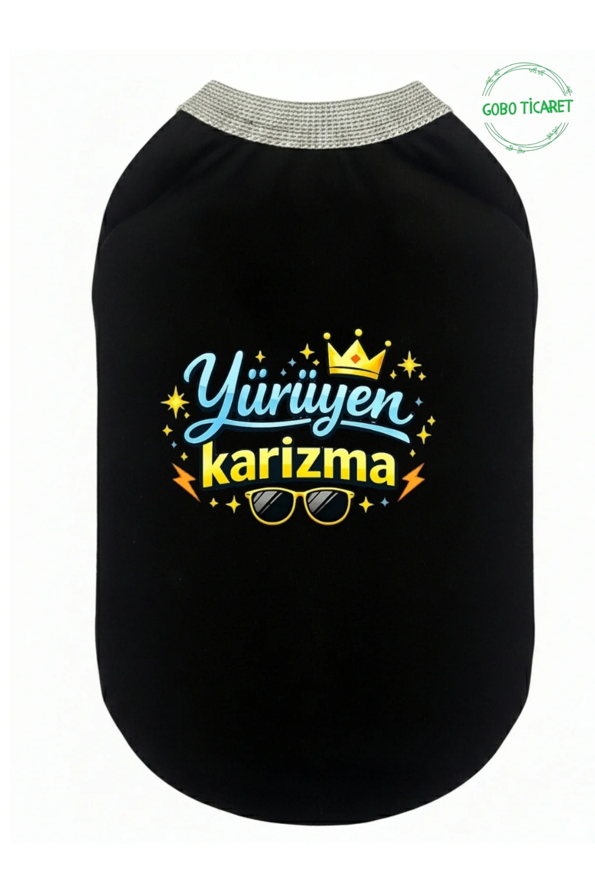 Siyah Yürüyen Karizma Yazılı Kedi ve Köpek Kıyafeti Tişörtü Elbis