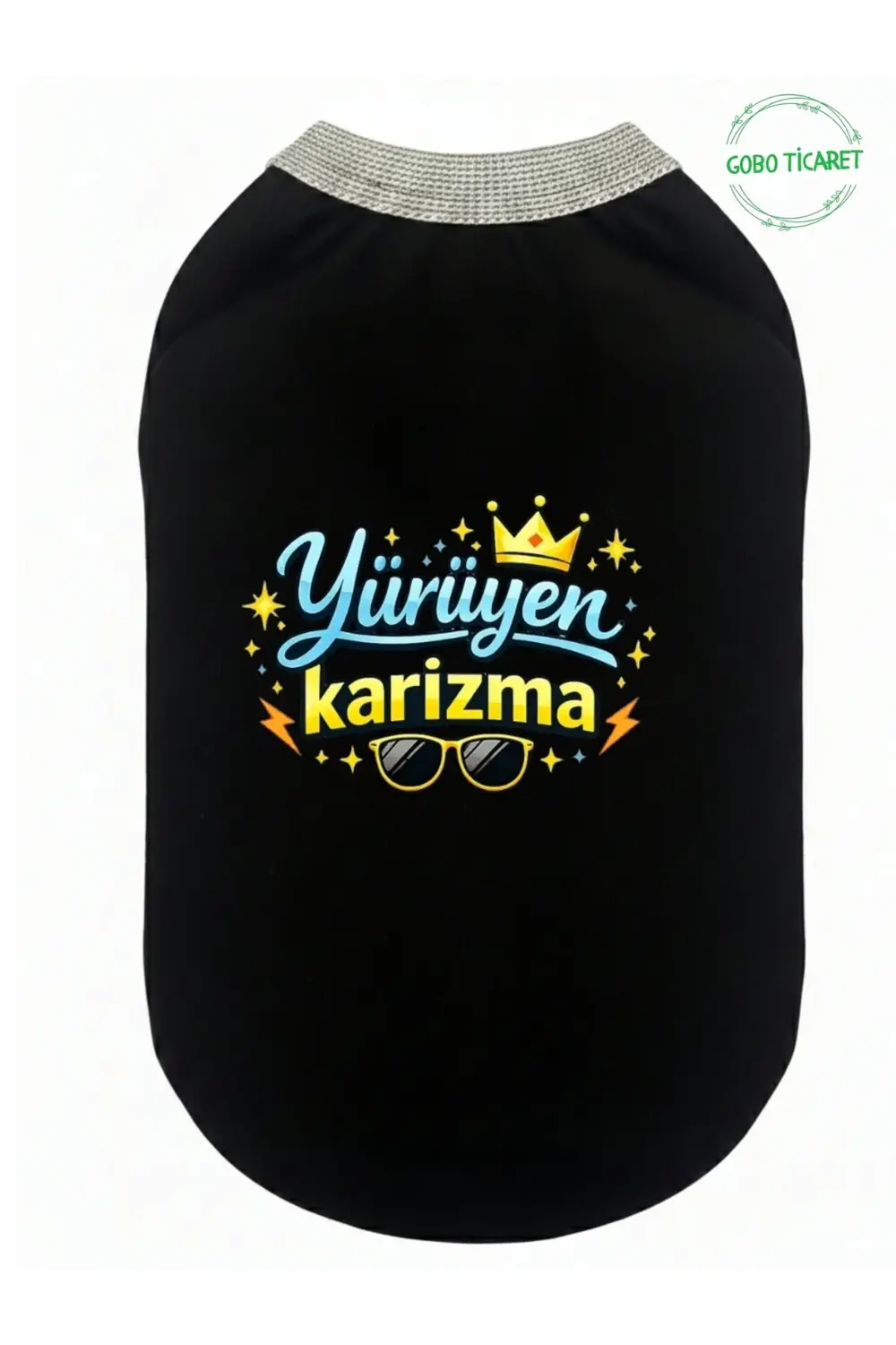 Siyah Yürüyen Karizma Yazılı Kedi ve Köpek Kıyafeti Tişörtü Elbis