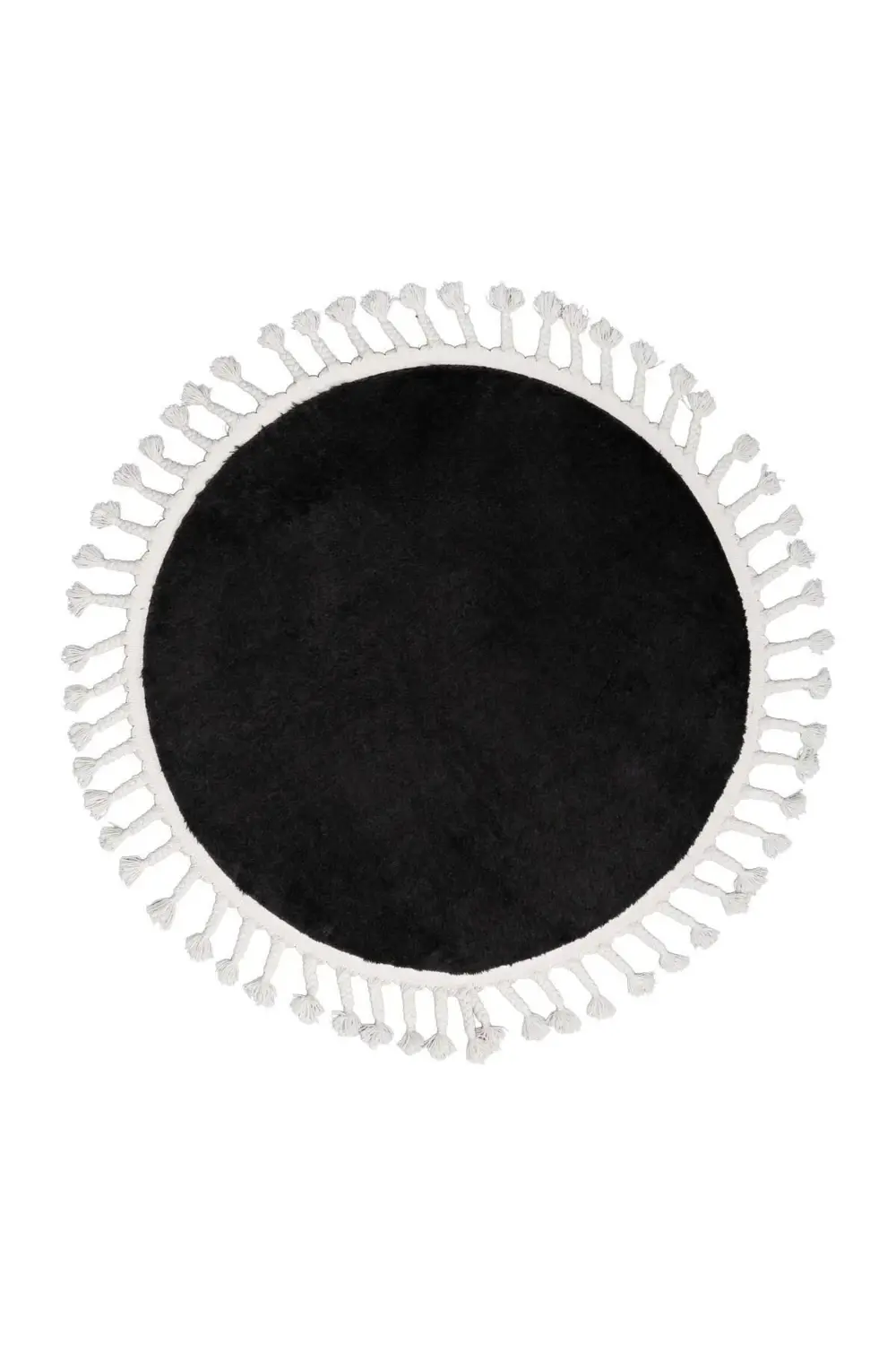 Siyah Yuvarlak Post Dokuma Halı Püslüllü Peluş Halı Antibakteriye