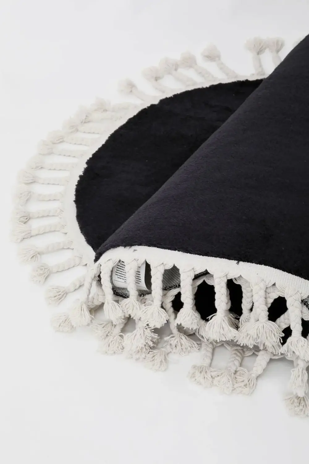 Siyah Yuvarlak Post Dokuma Halı Püslüllü Peluş Halı Antibakteriye