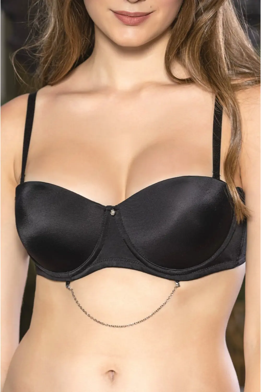 Siyah Zincir Detaylı Askısı Çıkarılabilir Push-Up Sütyen, Kadın İ